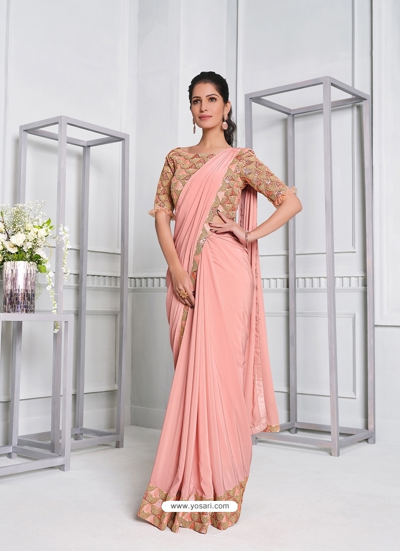 Peach Fancy Designer Party Wear Sari