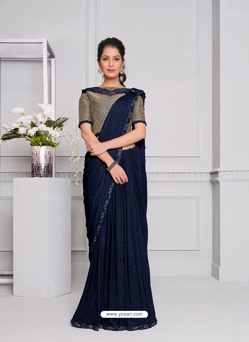 Navy Blue Fancy Designer Party Wear Sari