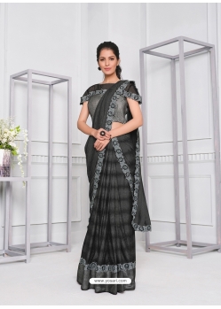 Dark Grey Fancy Designer Party Wear Sari
