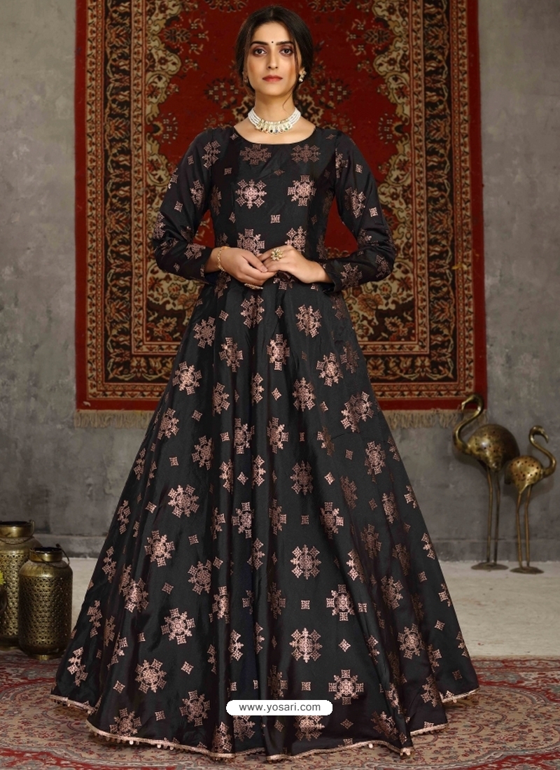 Buy Black Designer Party Wear Anarkali Long Gown | Gowns