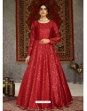 Tomato Red Designer Party Wear Anarkali Long Gown