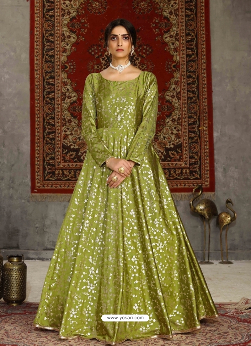 Parrot Green Designer Party Wear Anarkali Long Gown