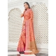 Light Orange Designer Party Wear Cotton Handloom Sari
