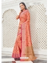 Light Orange Designer Party Wear Cotton Handloom Sari