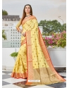 Yellow Designer Party Wear Cotton Handloom Sari