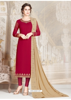 Rose Red Designer Party Wear Straight Salwar Suit