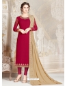 Rose Red Designer Party Wear Straight Salwar Suit