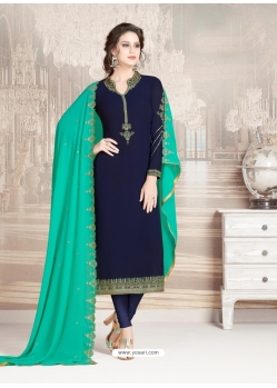 Navy Blue Designer Party Wear Straight Salwar Suit