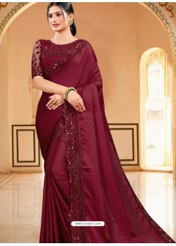 Maroon Designer Party Wear Sari