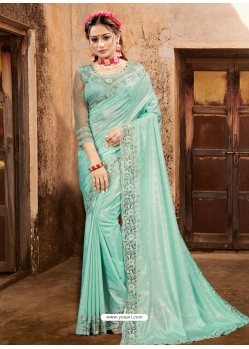 Aqua Mint Designer Party Wear Sari