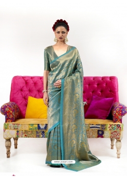 Blue Latest Designer Nylon Two Tone Softy Silk Traditional Wear Sari