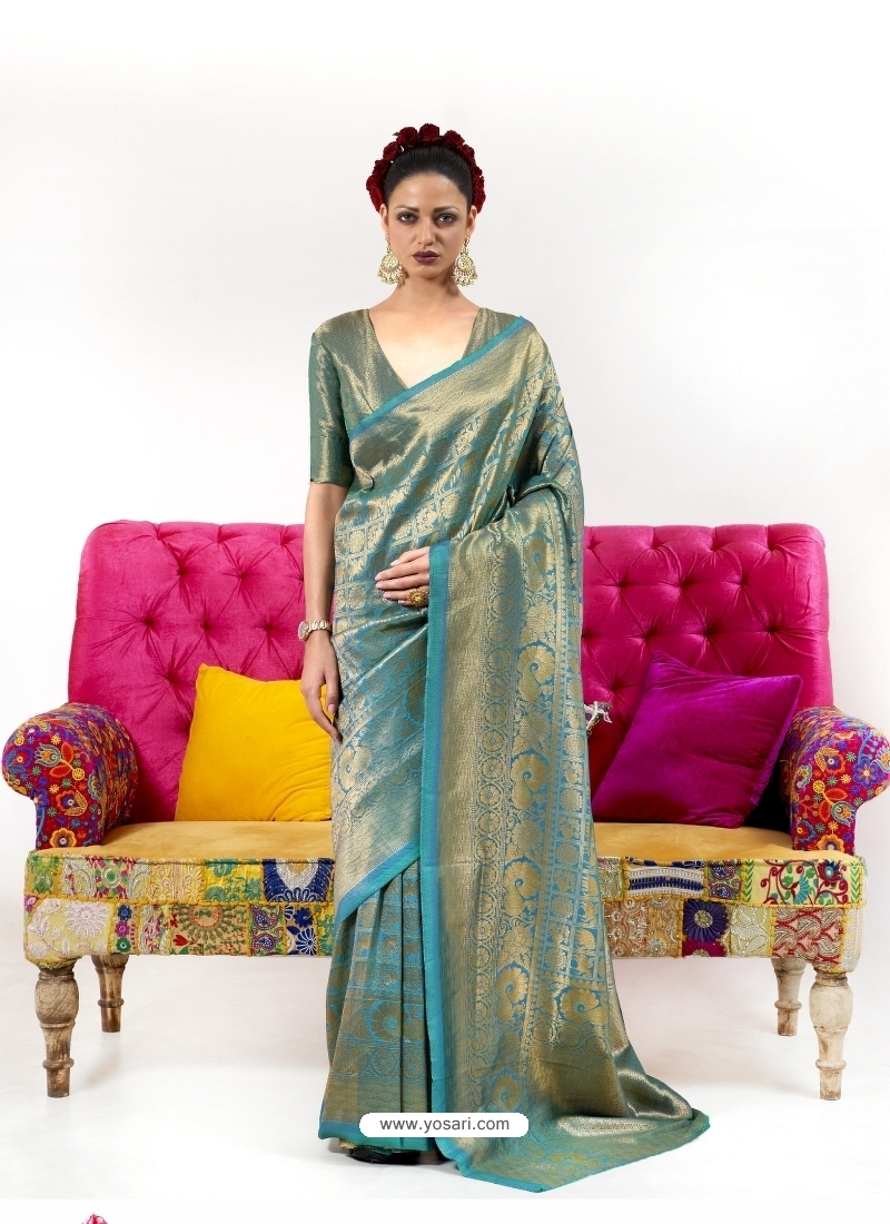 Blue Latest Designer Nylon Two Tone Softy Silk Traditional Wear Sari