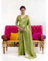 Parrot Green Latest Designer Nylon Two Tone Softy Silk Traditional Wear Sari