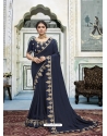 Navy Blue Latest Designer Vichitra Silk Traditional Wear Sari