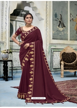 Deep Wine Latest Designer Vichitra Silk Traditional Wear Sari