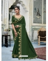Dark Green Latest Designer Vichitra Silk Traditional Wear Sari