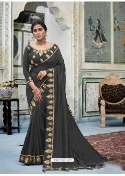 Dark Grey Latest Designer Vichitra Silk Traditional Wear Sari