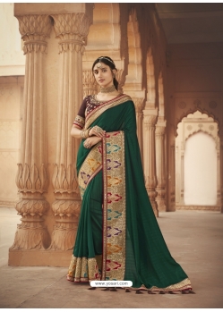 Dark Green Latest Designer Cosa Silk Traditional Wear Sari