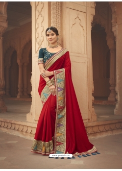 Tomato Red Latest Designer Cosa Silk Traditional Wear Sari