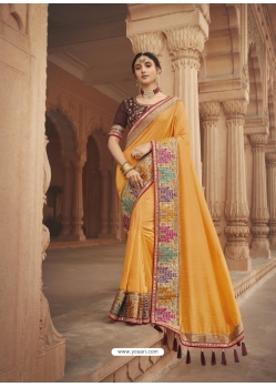 Yellow Latest Designer Cosa Silk Traditional Wear Sari