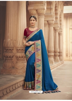 Dark Blue Latest Designer Cosa Silk Traditional Wear Sari