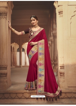 Rose Red Latest Designer Cosa Silk Traditional Wear Sari