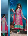 Flawless Grey And Pink Shaded Bamber Churidar Suit