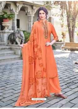 Orange Designer Cotton Silk Party Wear Palazzo Salwar Suit