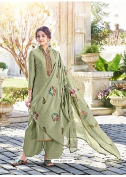 Olive Green Designer Cotton Silk Party Wear Palazzo Salwar Suit