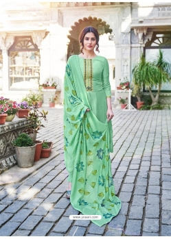 Jade Green Designer Cotton Silk Party Wear Palazzo Salwar Suit