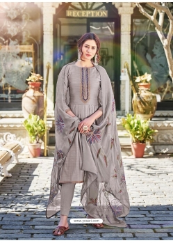 Grey Designer Cotton Silk Party Wear Palazzo Salwar Suit