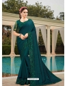 Teal Latest Designer Silk Satin Party Wear Sari