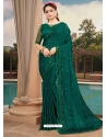 Dark Green Latest Designer Silk Satin Party Wear Sari