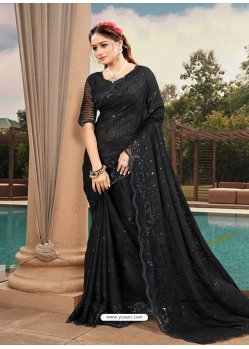 Black Latest Designer Silk Satin Party Wear Sari
