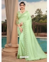Pista Green Latest Designer Silk Satin Party Wear Sari