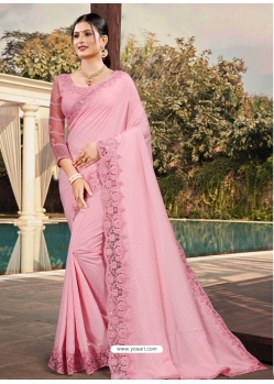 Pink Latest Designer Silk Satin Party Wear Sari