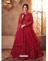 Crimson Mesmeric Designer Party Wear Butterfly Net Gown Style Anarkali Suit