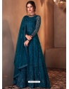 Teal Blue Mesmeric Designer Party Wear Butterfly Net Gown Style Anarkali Suit
