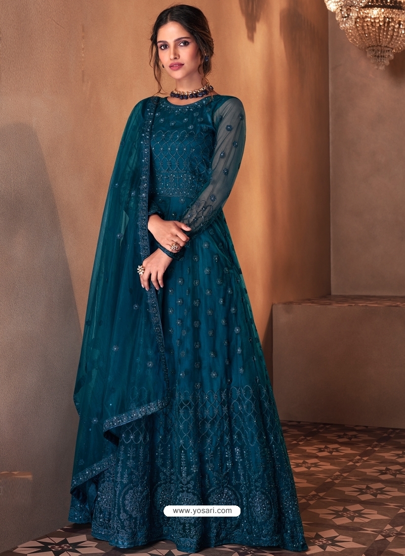 Buy Shubhlaxmi Textiles Teal Blue Gown Dress for Women at Amazonin