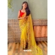 Yellow Heavy Premium Georgette Sequins With Embroidery Sari
