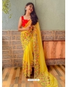 Yellow Heavy Premium Georgette Sequins With Embroidery Sari