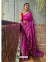 Medium Violet Heavy Premium Georgette Sequins With Embroidery Sari
