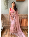 Baby Pink Heavy Premium Georgette Sequins With Embroidery Sari