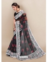 Black Premium Organza With Digital Printed And Embroidered Sari