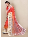 Red Premium Organza With Digital Printed And Embroidered Sari