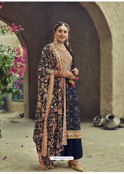 Navy Blue Designer Faux Georgette Party Wear Palazzo Salwar Suit