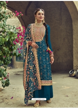 Teal Blue Designer Faux Georgette Party Wear Palazzo Salwar Suit