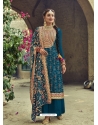 Teal Blue Designer Faux Georgette Party Wear Palazzo Salwar Suit