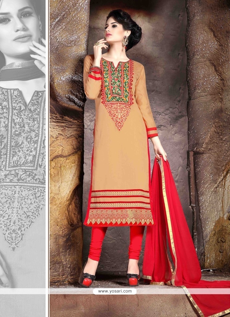 Shop online Surpassing Beige Silk Churidar Salwar Kameez