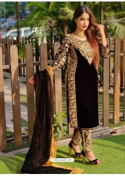 Black Designer Party Wear Velvet Pakistani Suit
